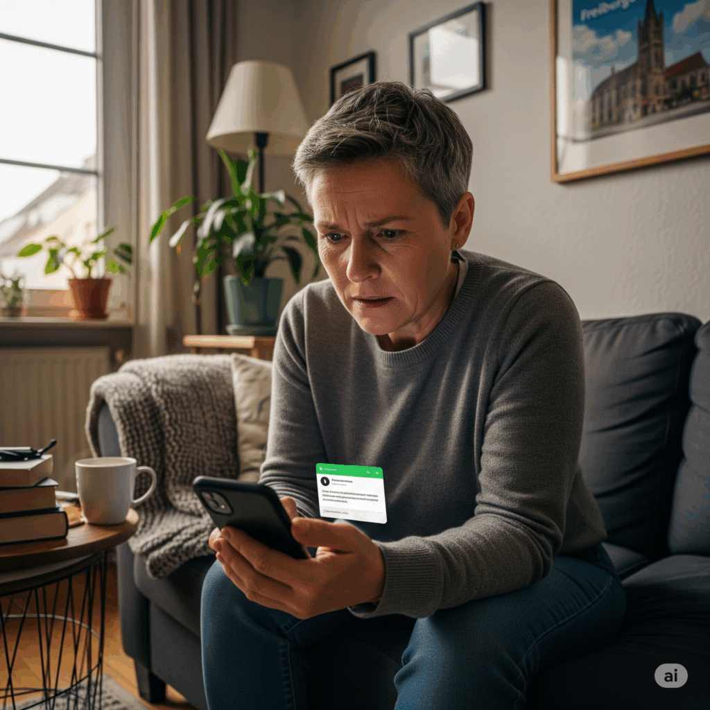 Privatperson aus Freiburg erkennt eine Betrugsmasche auf dem Smartphone und schützt sich so vor WhatsApp-Betrug.