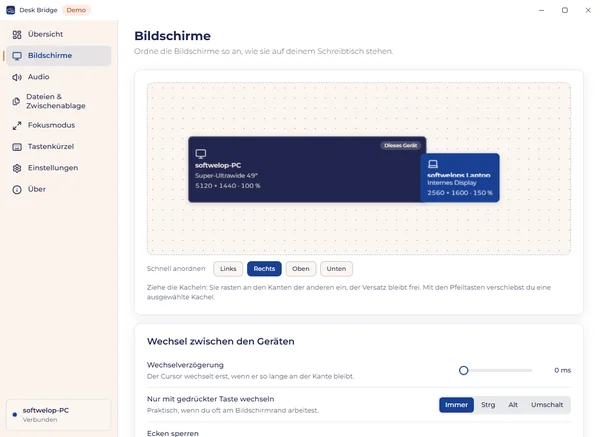Desk Bridge Editor für die Bildschirm-Anordnung