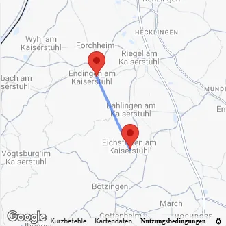 Karte Anfahrt von Endingen nach Eichstetten