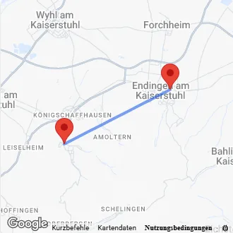 Karte Anfahrt von Endingen nach Kiechlingsbergen