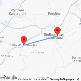 Karte Anfahrt von Endingen nach Königschaffhausen