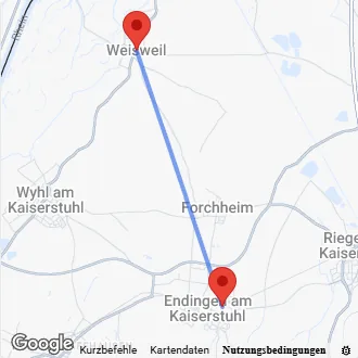 Karte Anfahrt von Endingen nach Weisweil